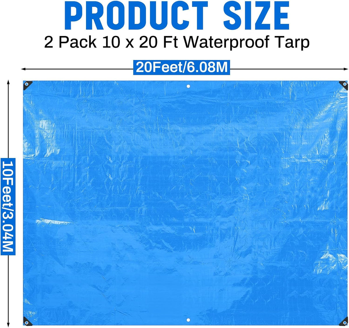 2 Pack 10 x 20 ft Blue Tarps, 5.5 Mil Heavy Duty Waterproof Tarp