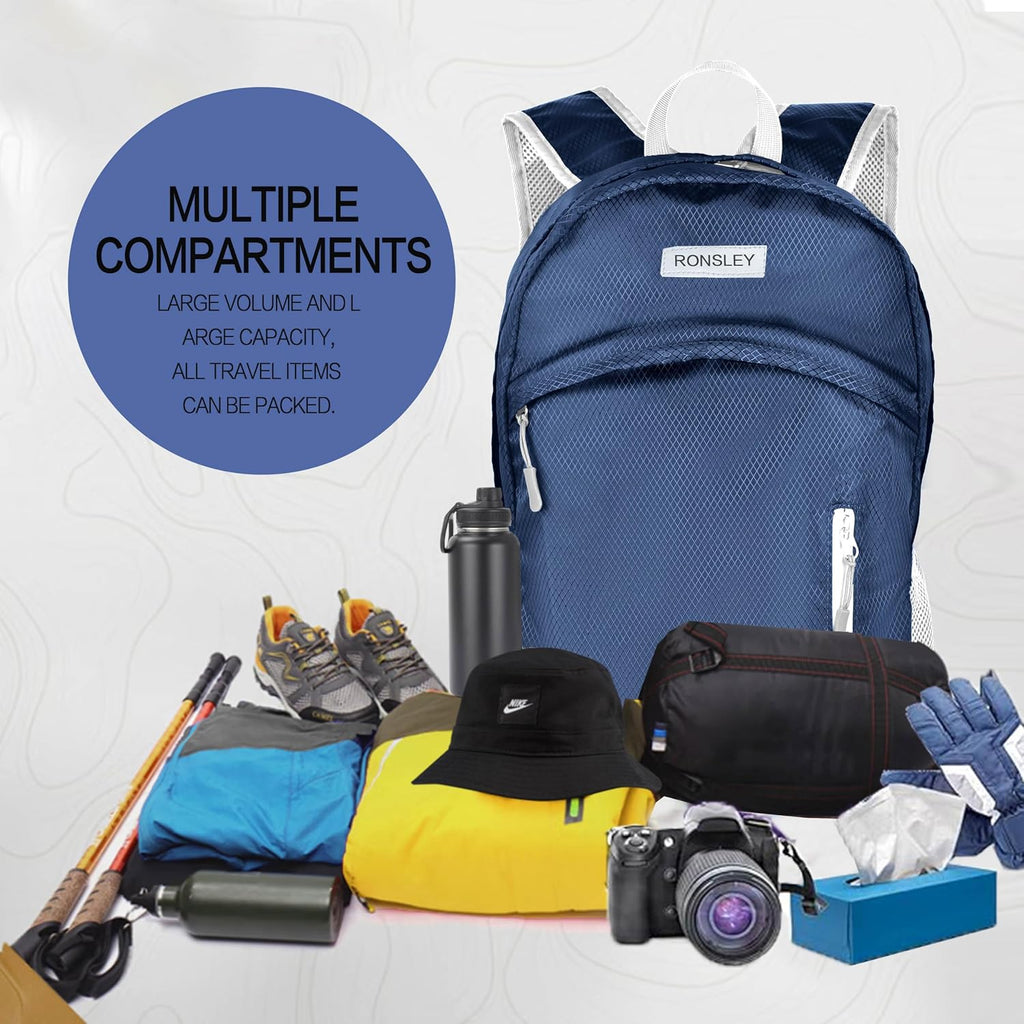 Waterproof Foldable Hiking Backpack, Lightweight Beach Bag DarkBlue
