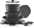 YASHE 9Pcs Granite Nonstick Pots and Pans Set, Stackable, Oven Safe