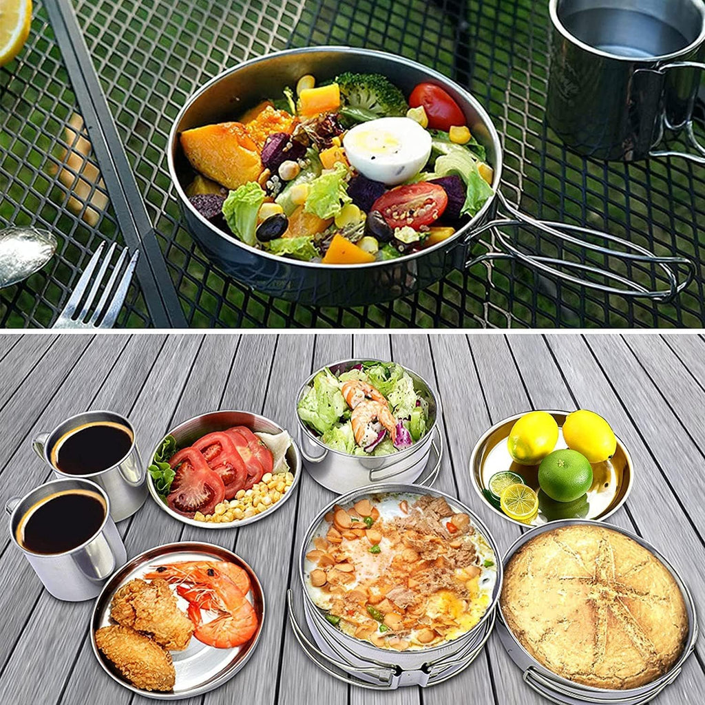 BeGrit Stainless Steel Camping Cookware Pot and Pan Set for Backpacking