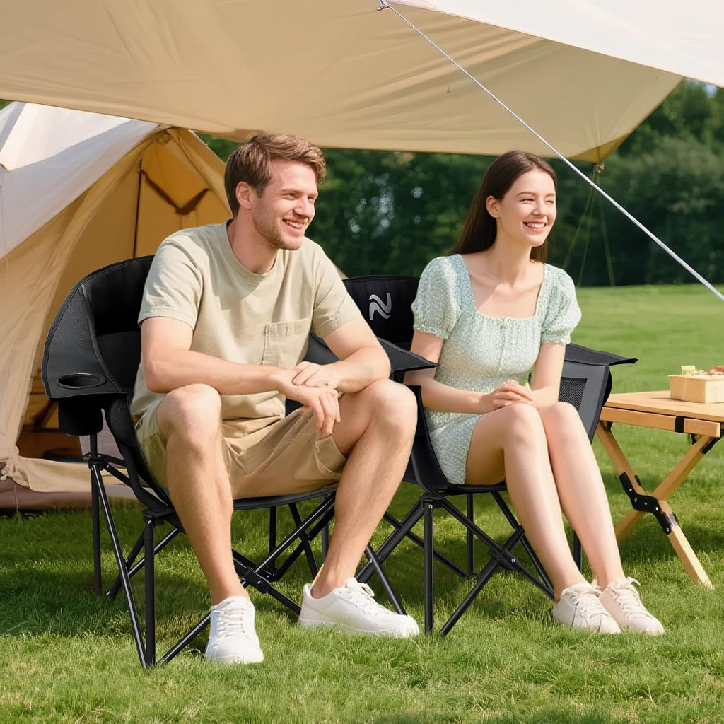 NAIZEA Padded Camping Chair, Outdoor Folding Chair, Portable Heavy Duty Arm Chairs with Side Pockets, Cup Holder for Beach, Lawn, Picnic, Fishing, Backpacking