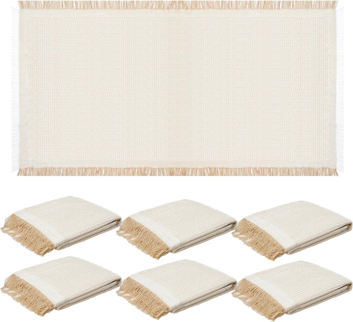 Frienda 6 Pcs Beige Large Boho Outdoor Picnic Blanket 70" x 35", Classic
