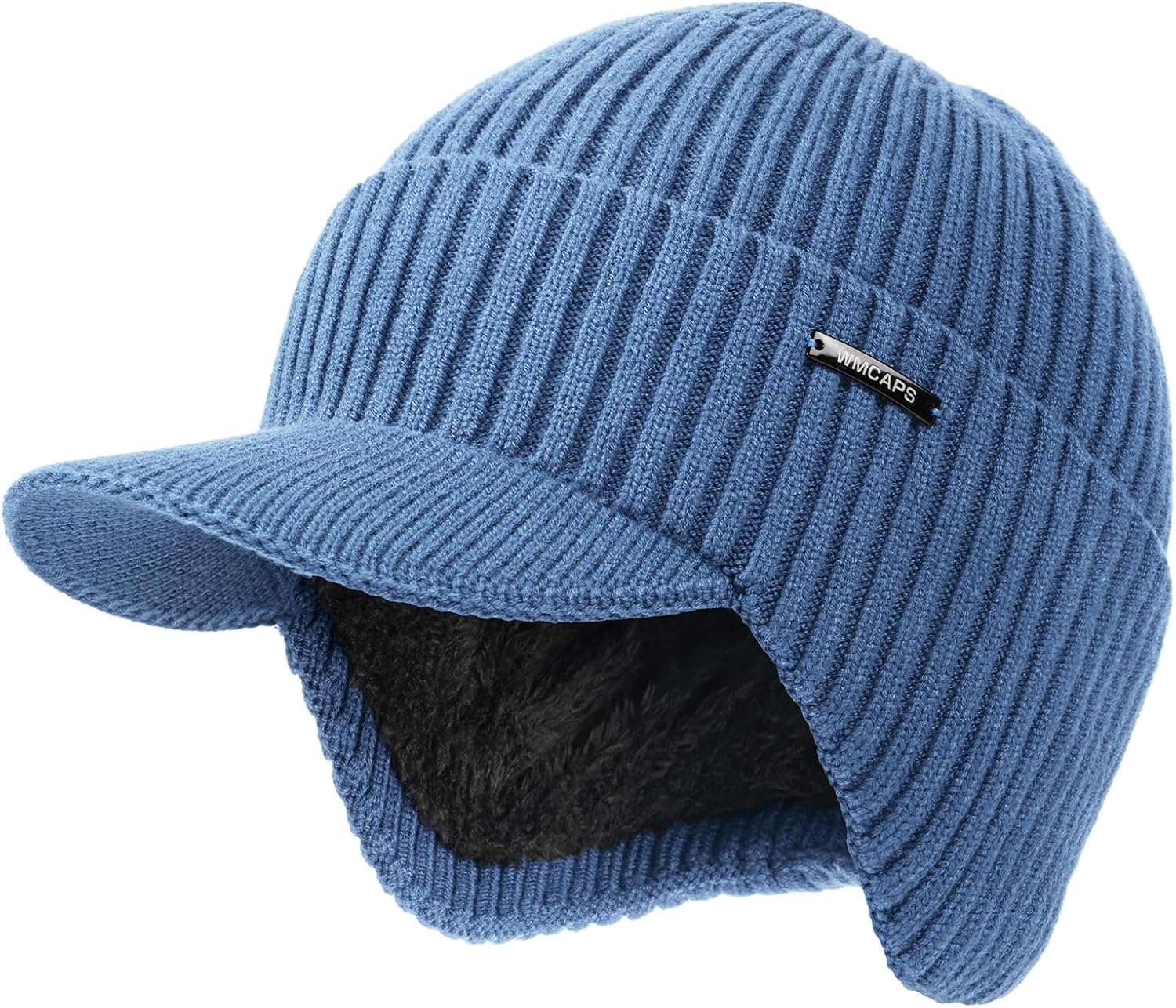 Wmcaps Winter Beanie with Brim & Ear Flaps, Fleece Lined Hat for Men Women