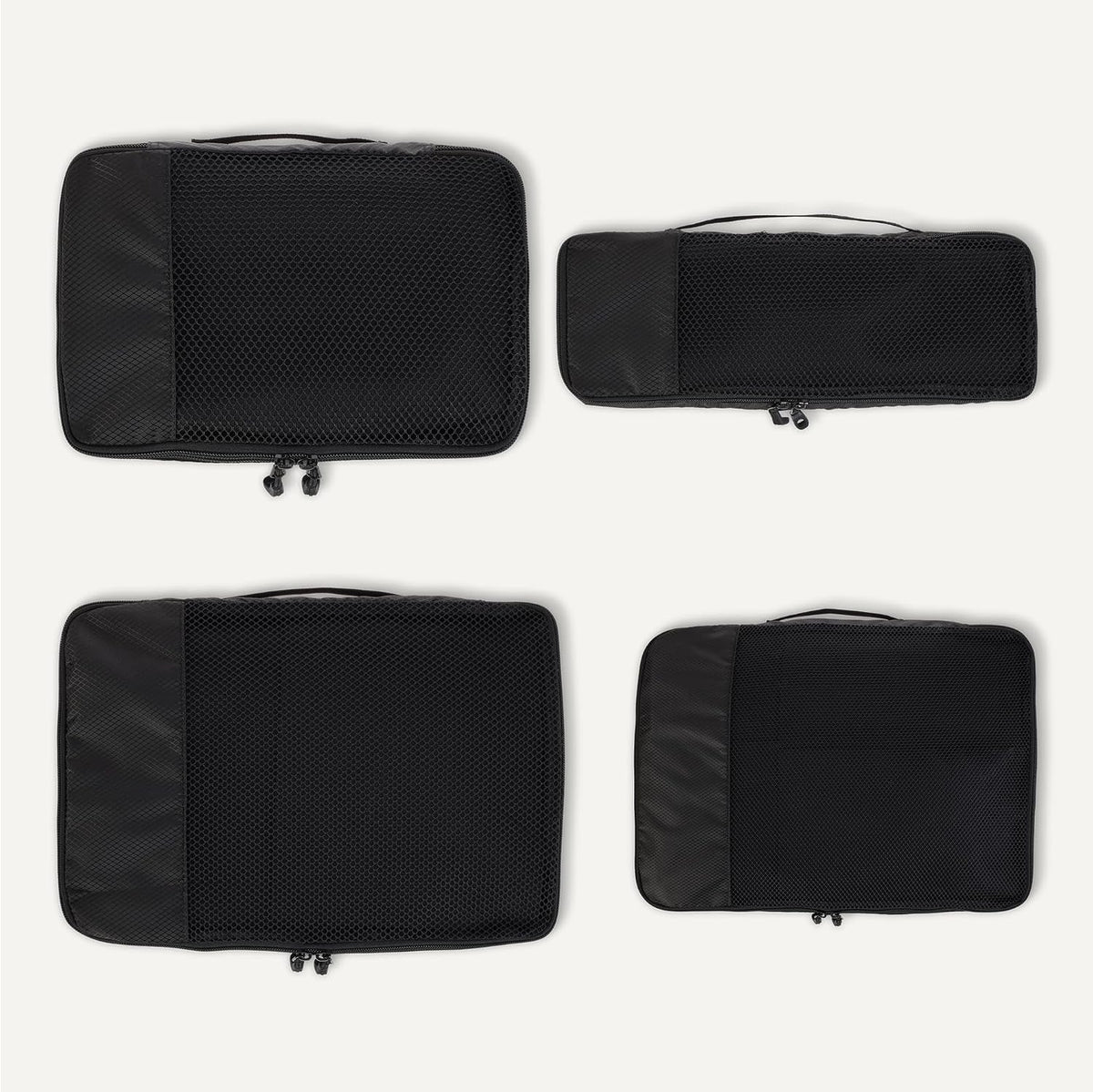 Amazon Essentials 4-Piece Space-Saving Packing Cubes Travel Accessories Set, Luggage Organizer with Double Zipper, Mesh Top, Small/Medium/Large/Slim, Black (Previously Amazon Basics)