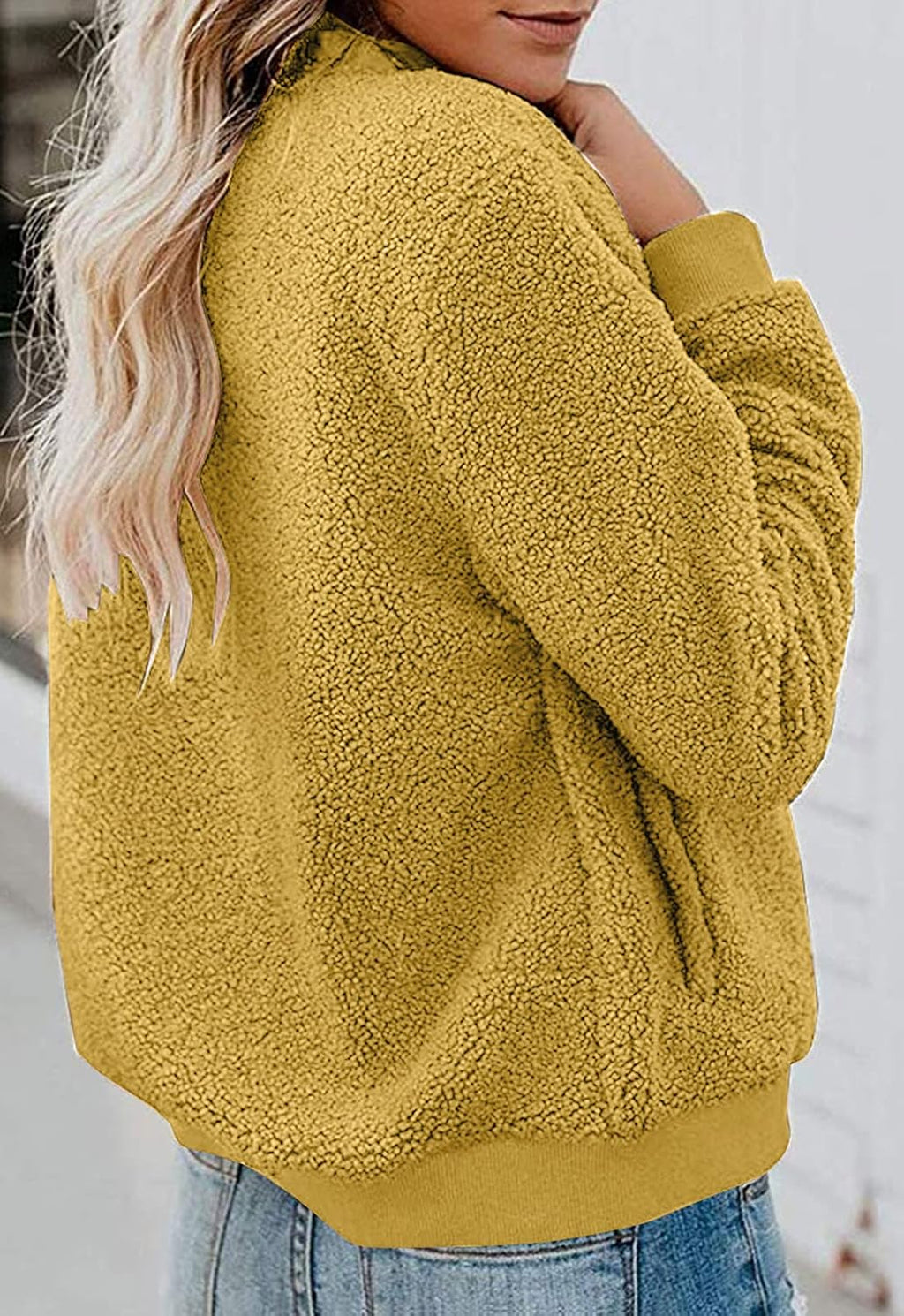 MIROL Women's Fall Fleece Bomber Jacket Trendy Sherpa Winter Coat Fuzzy Casual Long Sleeve Zip Up Loose Fit Jackets