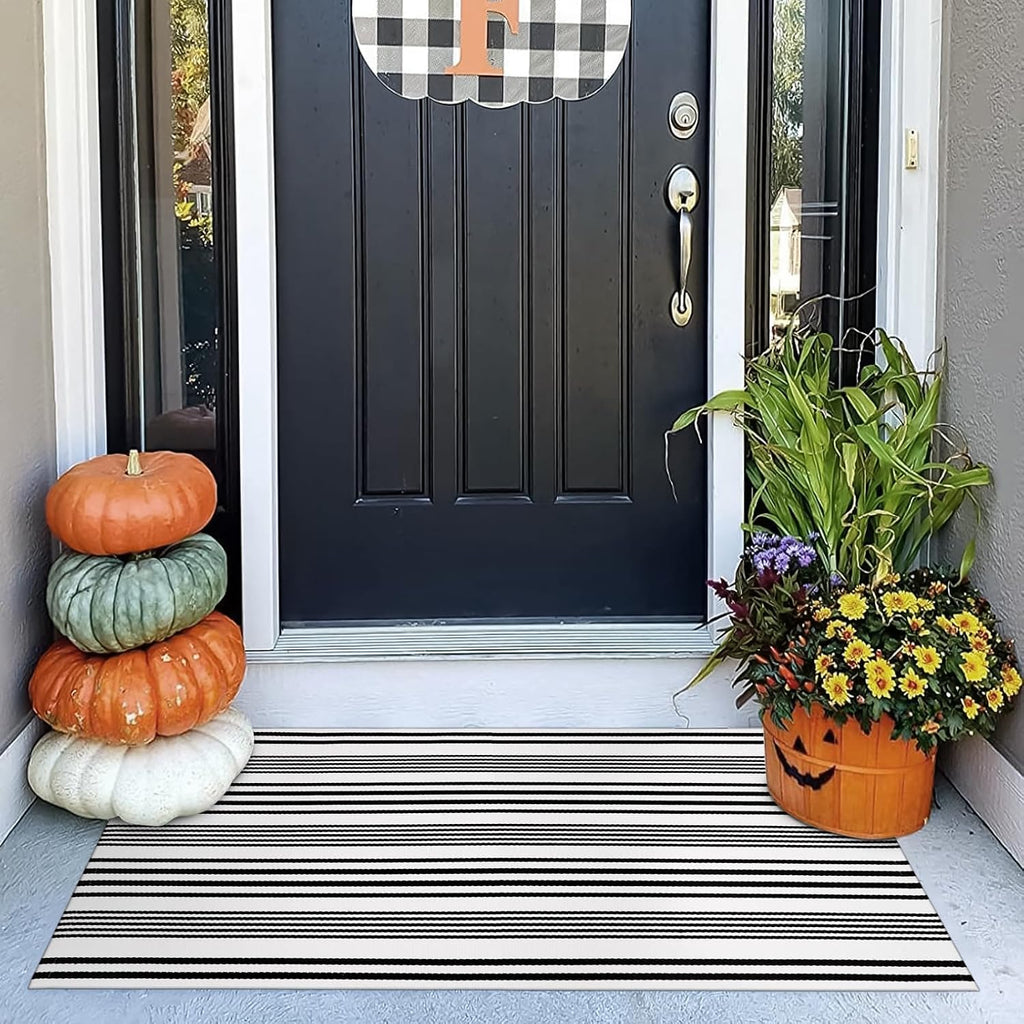 OJIA Black and White Outdoor Rug 24"x51" Front Door Mat Fall Porch Decor