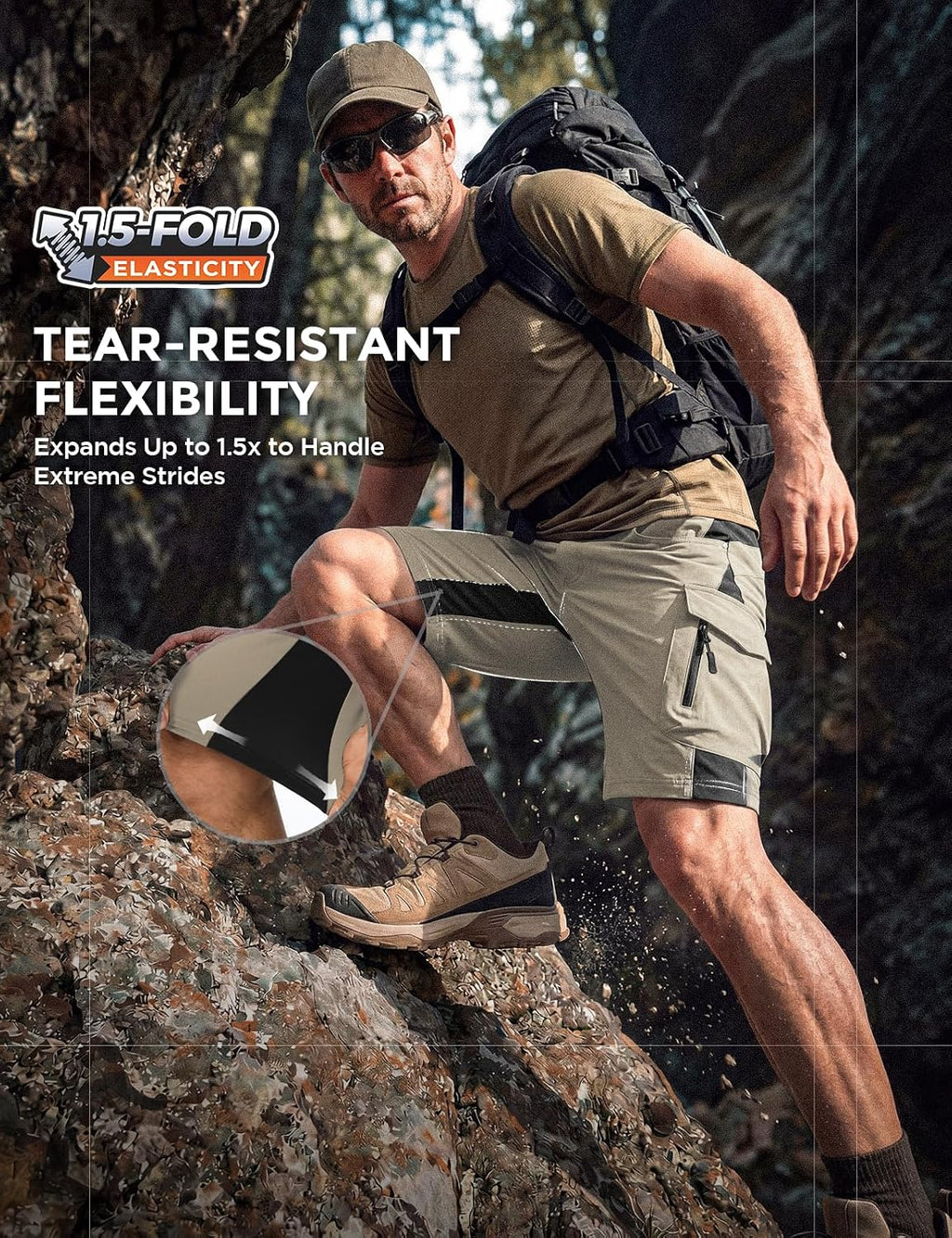 XKTTAC Men's Hiking Cargo Shorts: 4-Way Stretch with 6 Secure Pockets