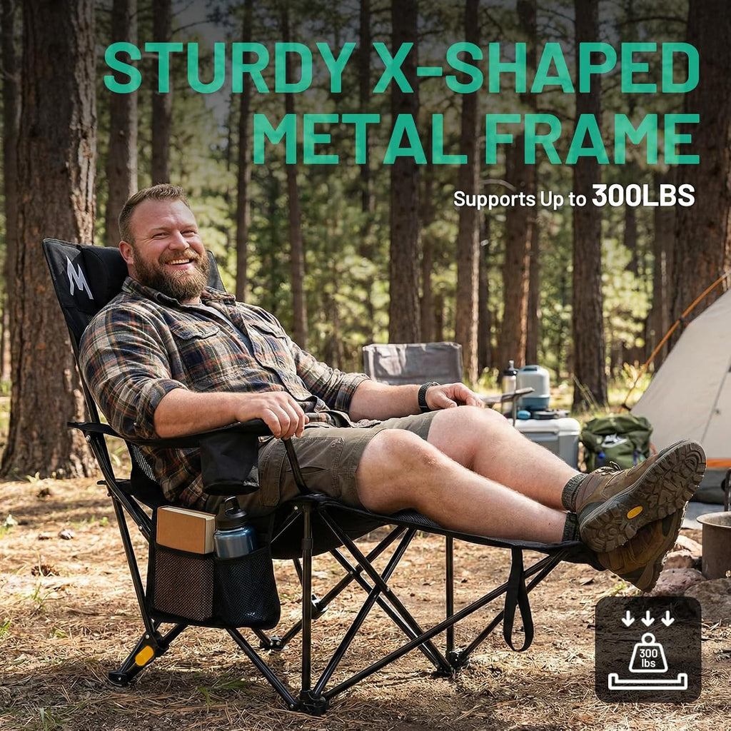 Overmont Reclining Camping Chair with Footrest - 4-Position Adjustable