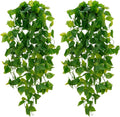 BLEUM CADE Fake Hanging Plants, 2pcs Artificial Pothos Vines Faux Plants Greenery for Wall Home Living Room Office Indoor Outdoor Decor (No Baskets)