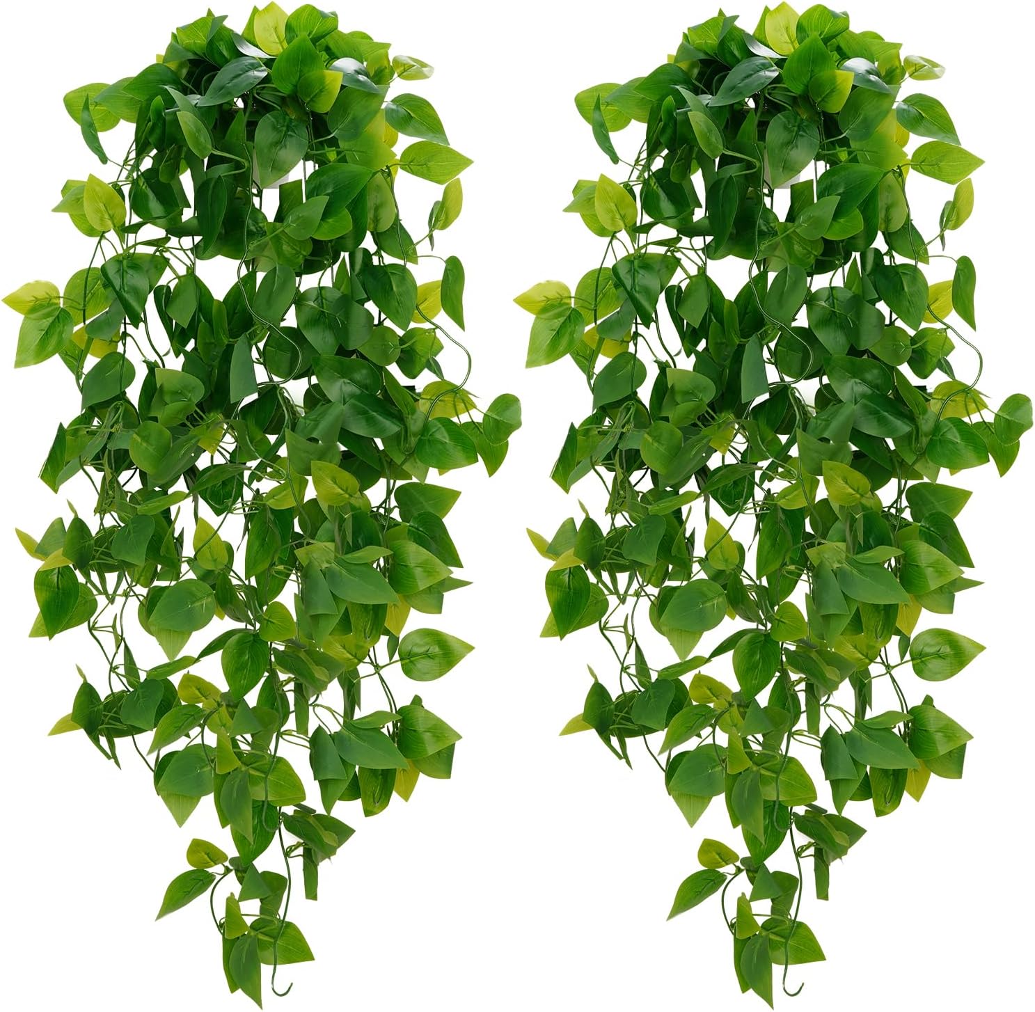 BLEUM CADE Fake Hanging Plants, 2pcs Artificial Pothos Vines Faux Plants Greenery for Wall Home Living Room Office Indoor Outdoor Decor (No Baskets)