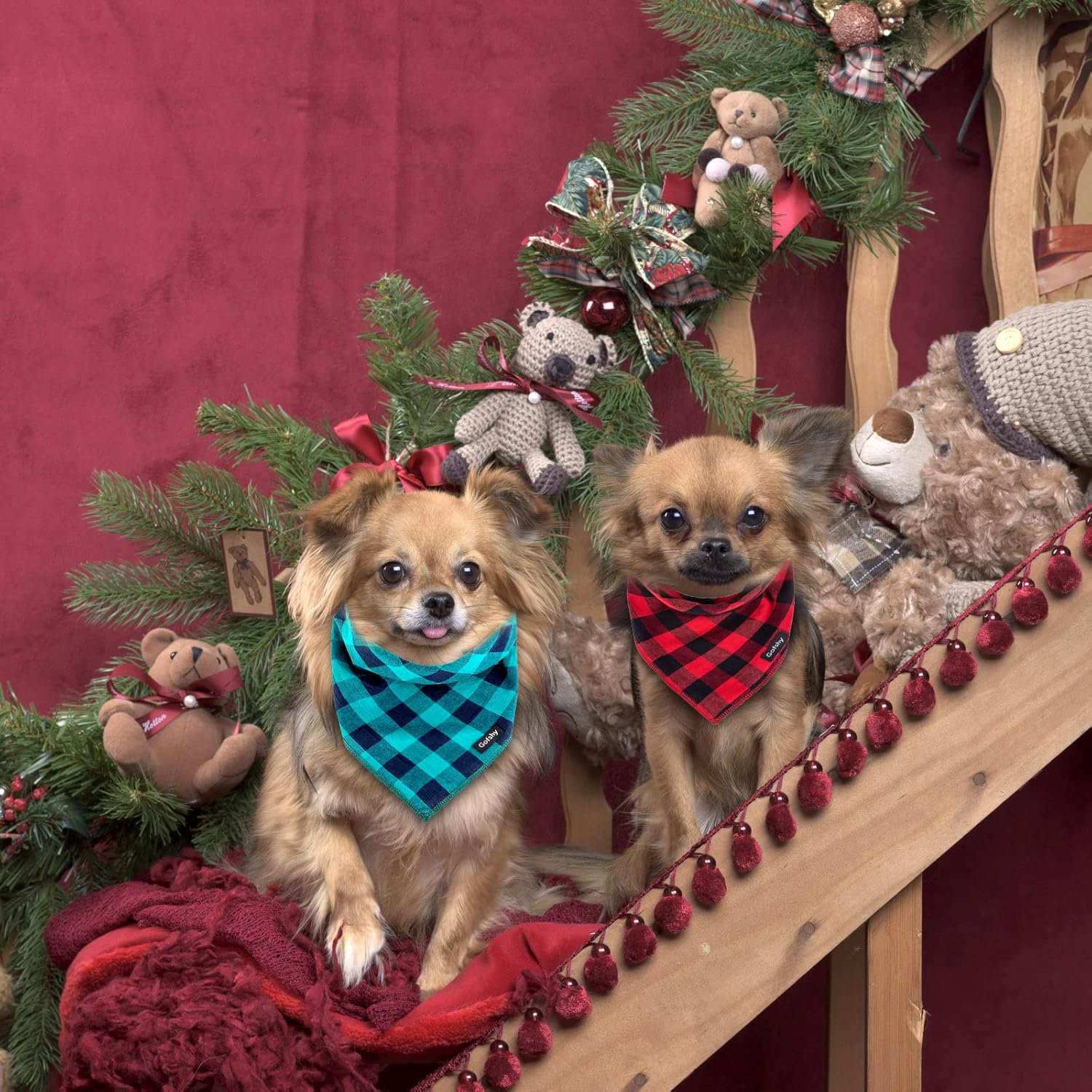 Buffalo Plaid Dog Bandanas Fall Christmas Large Scarf 6PCS
