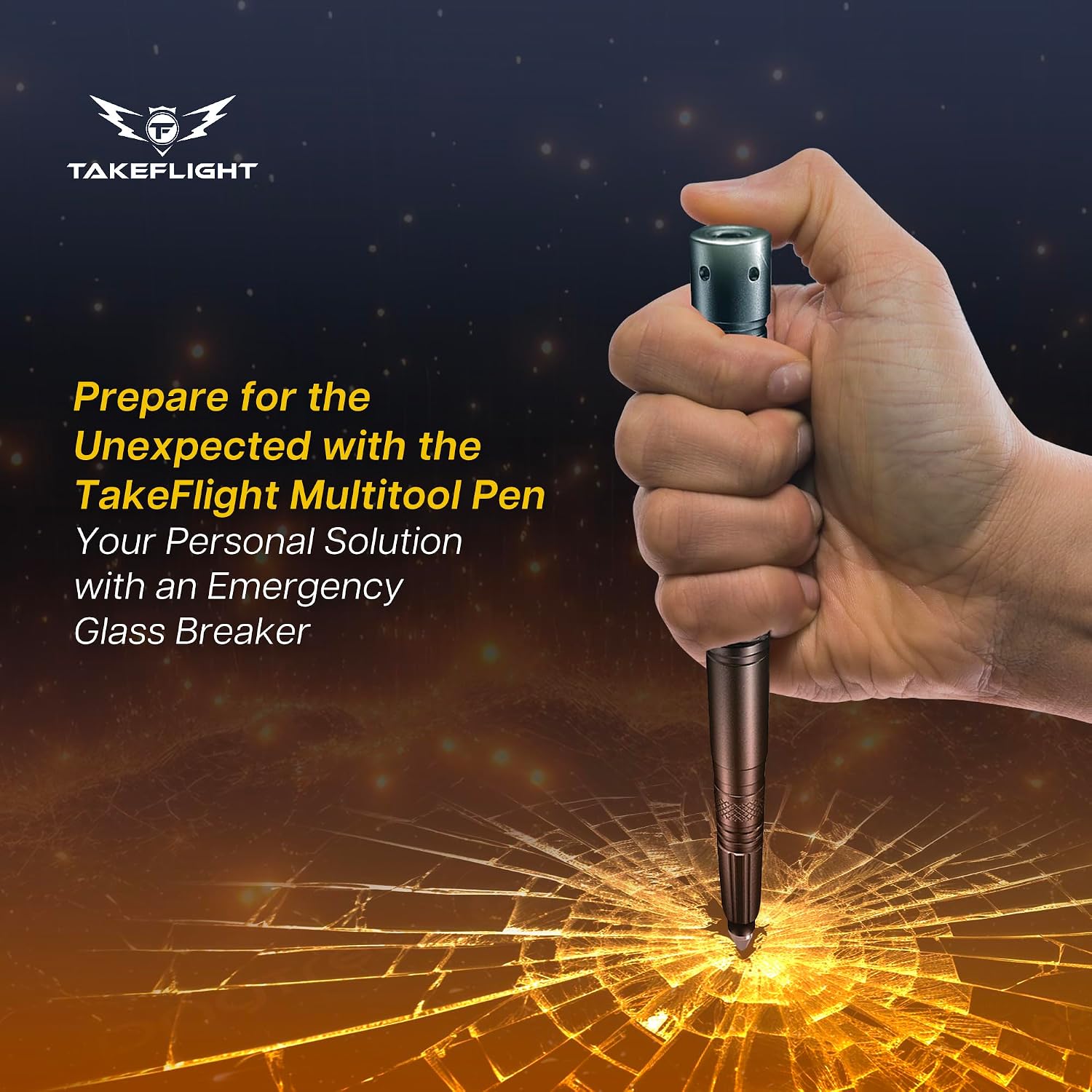 Tactical Pen – Self Defense Survival EDC Pen with LED Flashlight, Glass Breaker & Bottle Opener – Military Multitool Pen for Men & Women – Veteran-Owned TakeFlight – 2 Ink Refills + Extra Battery