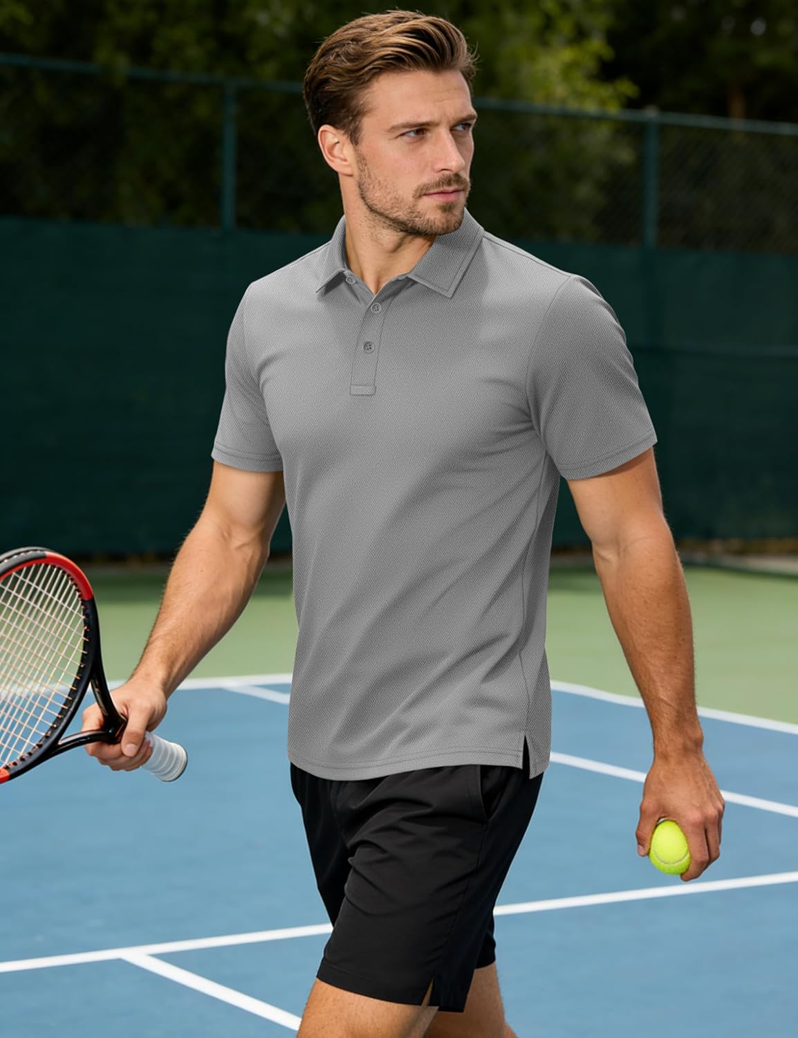 TACVASEN Men's Polo Shirts Short Sleeve Dry Fit Collared Golf Shirt