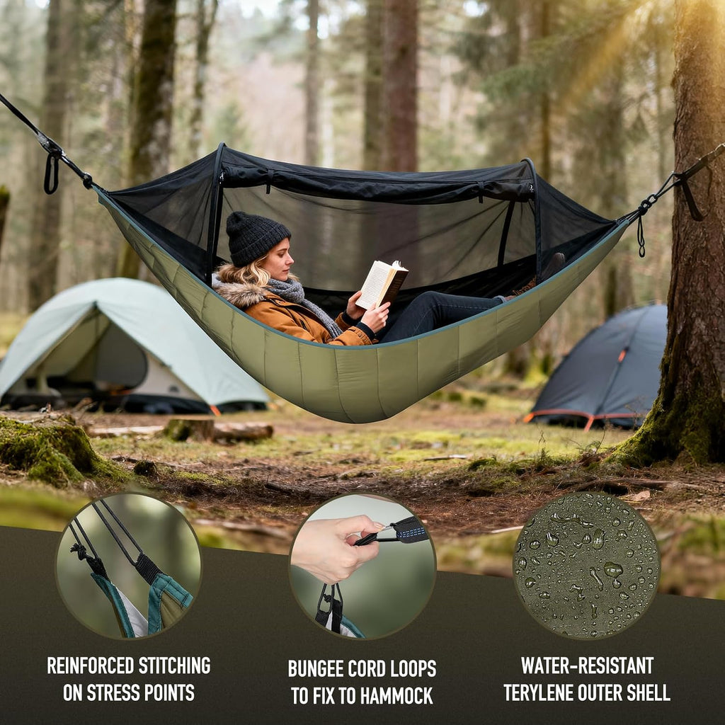Hammock Underquilt, Insulated Camping Quilt for Warm Sleeping, Easy to Setup and Packable for Camping, Hiking, Travel, Beach, Backyard, Patio (Army Green)