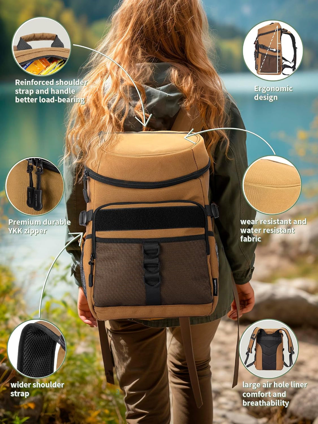 JOYHILL Backpack Cooler, Cooler Backpack 36 Cans/25 L Tactical Insulated Soft Cooler Bag Large Capacity Leakproof Cooler for Men Women, Travel Backpack for Camping Hiking Picnic Beach