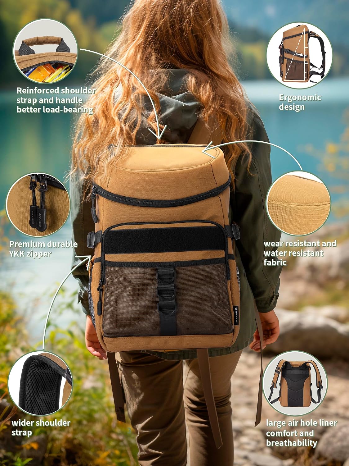 JOYHILL Backpack Cooler, Cooler Backpack 36 Cans/25 L Tactical Insulated Soft Cooler Bag Large Capacity Leakproof Cooler for Men Women, Travel Backpack for Camping Hiking Picnic Beach