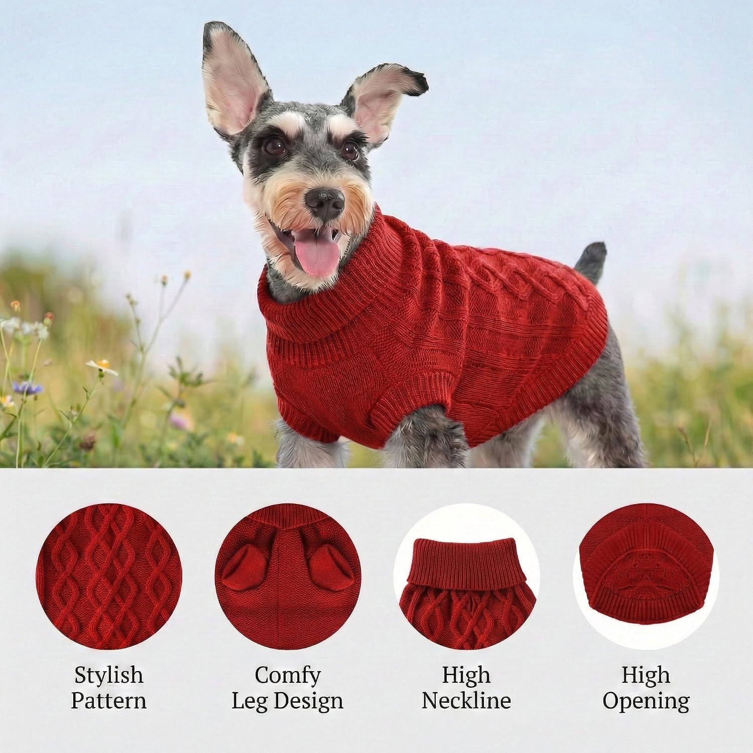 Small Dog Sweaters, Soft Knit Cold Weather Turtleneck Dog Clothes, Lightweight Warm Puppy Sweater for Chihuahua, Dachshund, Shih Tzu, Yorkie (Red, M)
