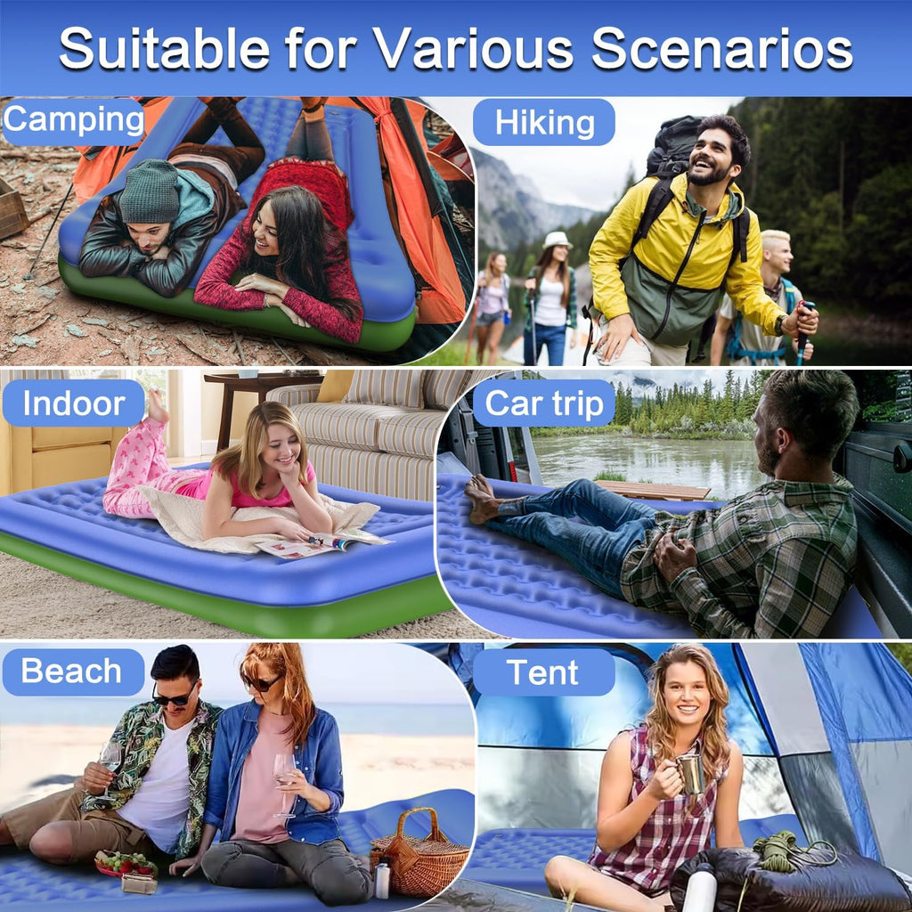 Double Sleeping Pad for Camping, Extra Thick 5 Inch Self-Inflating 2 Person Camping Mattress,with Built-In Foot Pump, Insulated Inflatable Trampoline Mat for Backpacking, Hiking, Tents & Winter