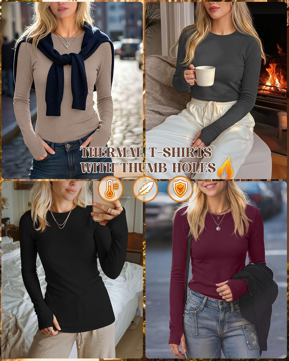 Neer 4 Pack Women's Thermal Fleece Lined Shirts Warm Base Layer