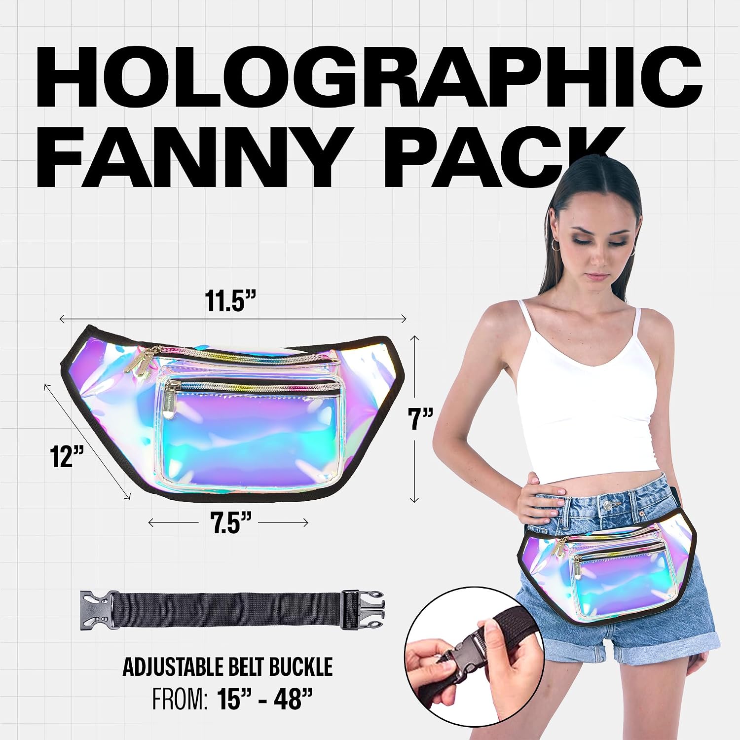 SoJourner Waterproof Holographic Fanny Pack, Luminous Holographic Blue