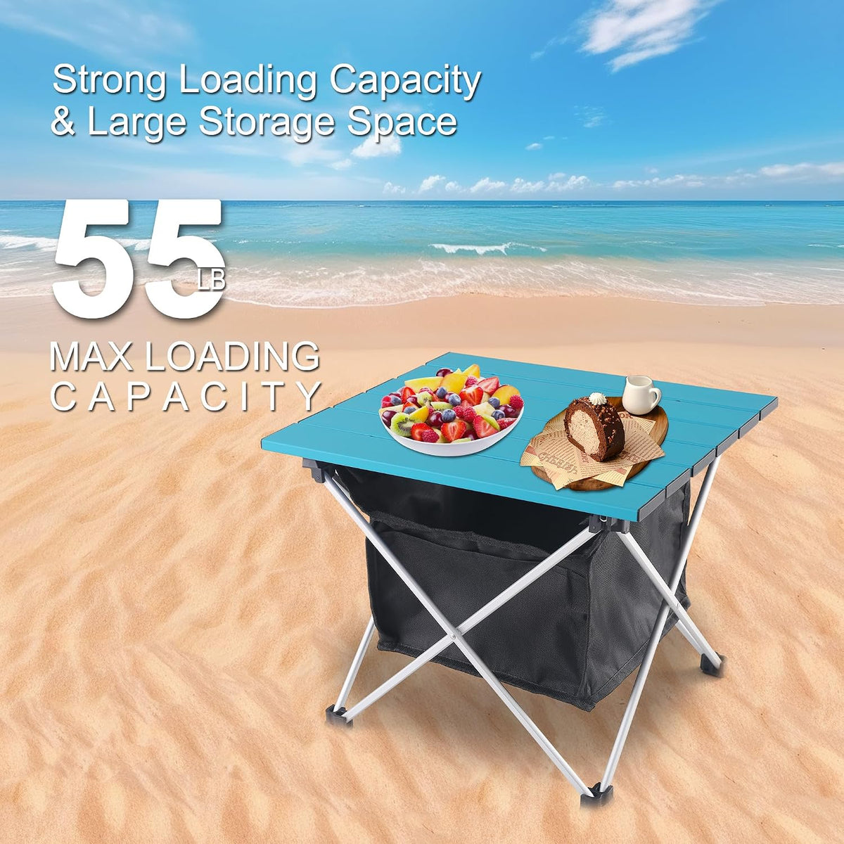 Grope Ultralight Aluminum Camping&Beach Table with Storage Bag (Blue-S)