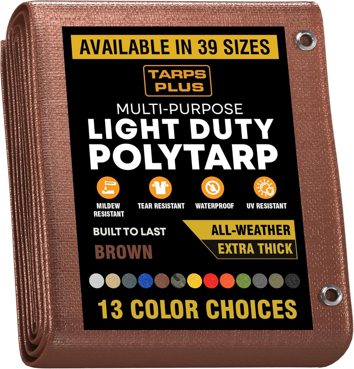 TarpsPlus Light-Duty 6 Mil Poly Tarps, Waterproof & Tear Resistant Temporary Cover, Multi-Purpose Tarp for Cars, Garden, Equipment, Camping & Outdoor Use, Blue 20' x 20'