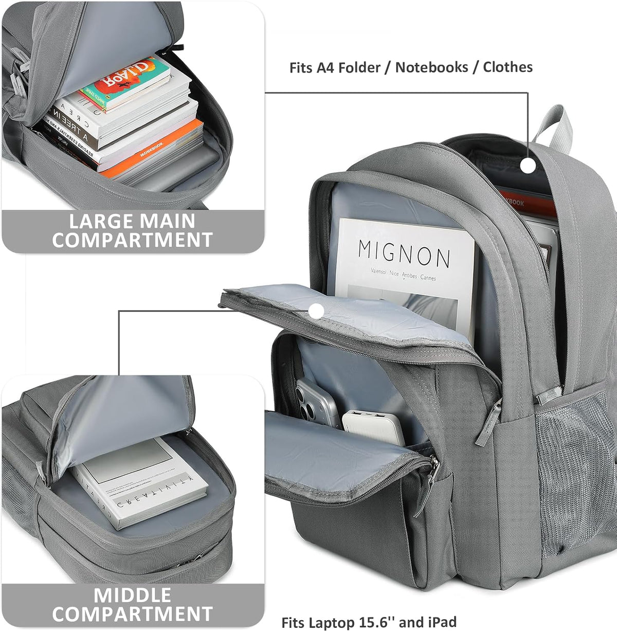 abshoo Classical Basic Womens Travel Backpack For College Men Water Resistant Bookbag (Grey)