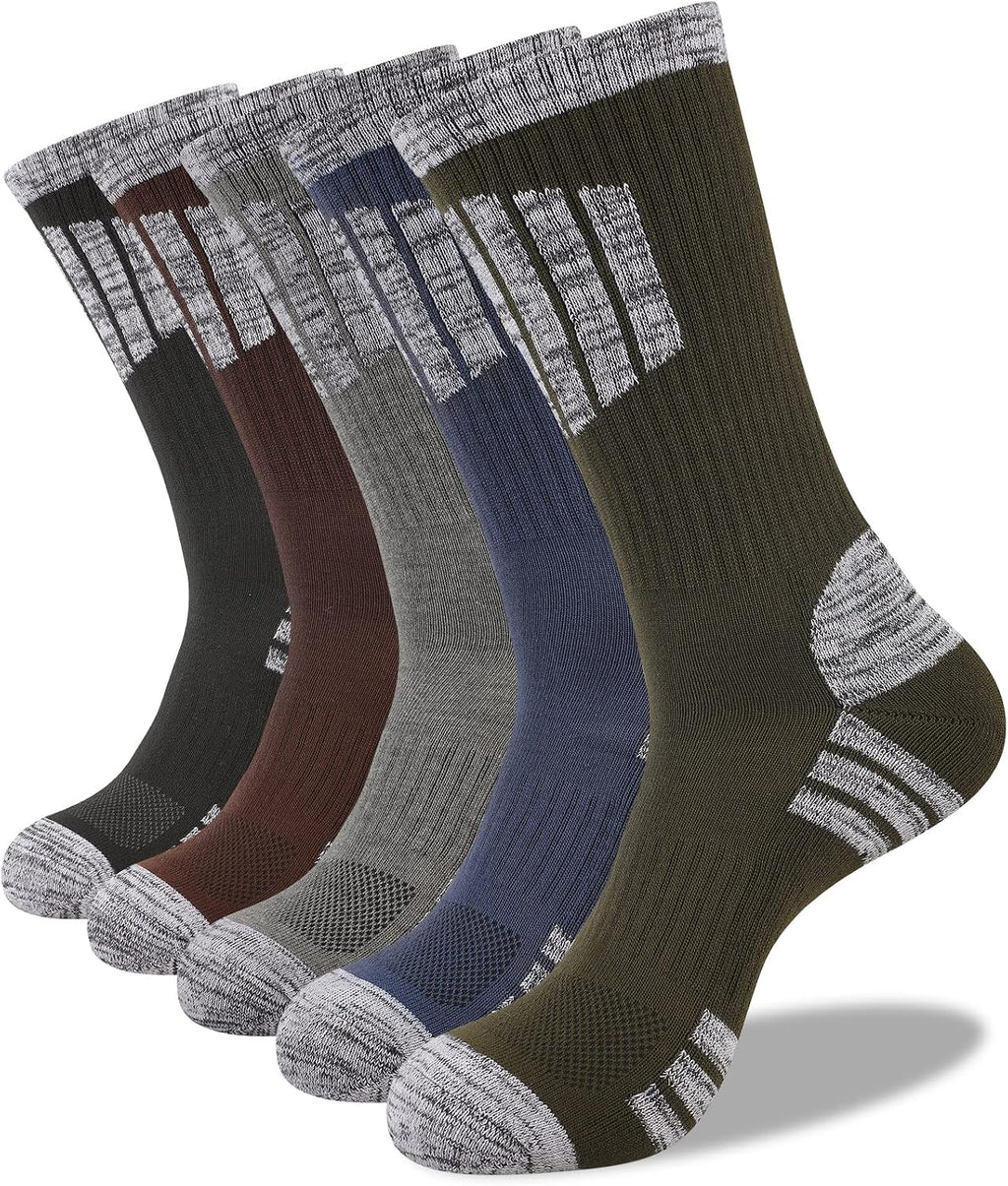 COOVAN Mens Hiking Crew Socks 5 Pairs Moisture Wicking Cushioned Boot Socks