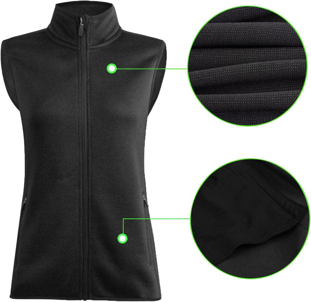 Zip Up Womens Vest with Zipper Pockets Sweater Fleece Vest