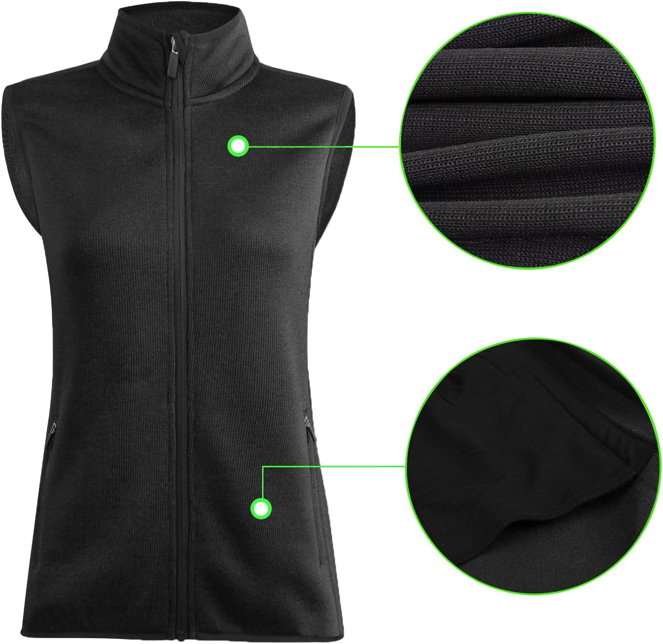 Zip Up Womens Vest with Zipper Pockets Sweater Fleece Vest