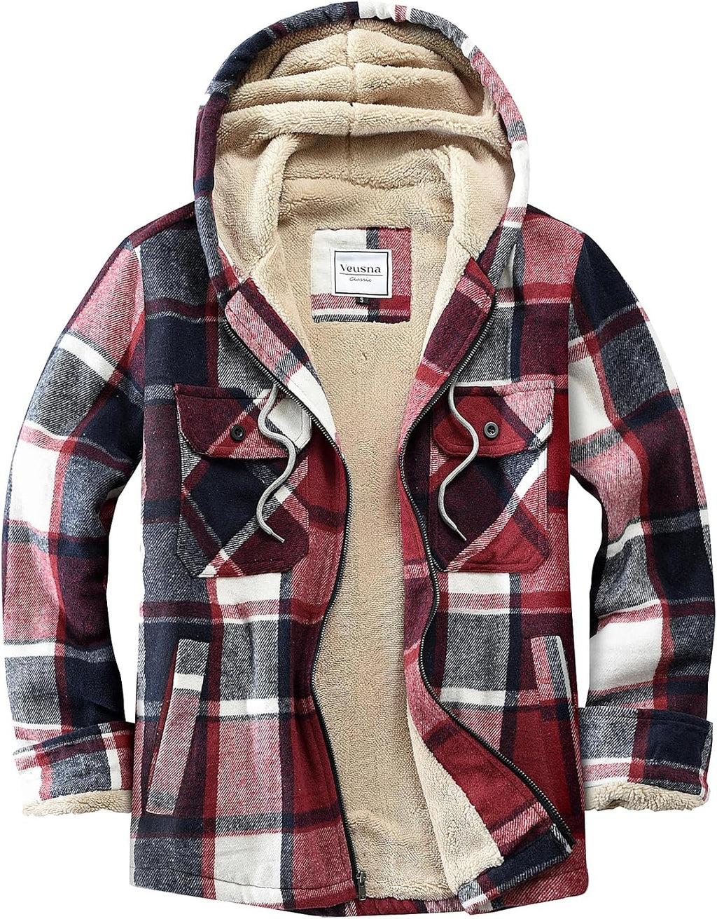 Men's Zip Up Flannel Shirt Jacket Fleece Lined with Hood