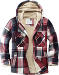 Men's Zip Up Flannel Shirt Jacket Fleece Lined with Hood