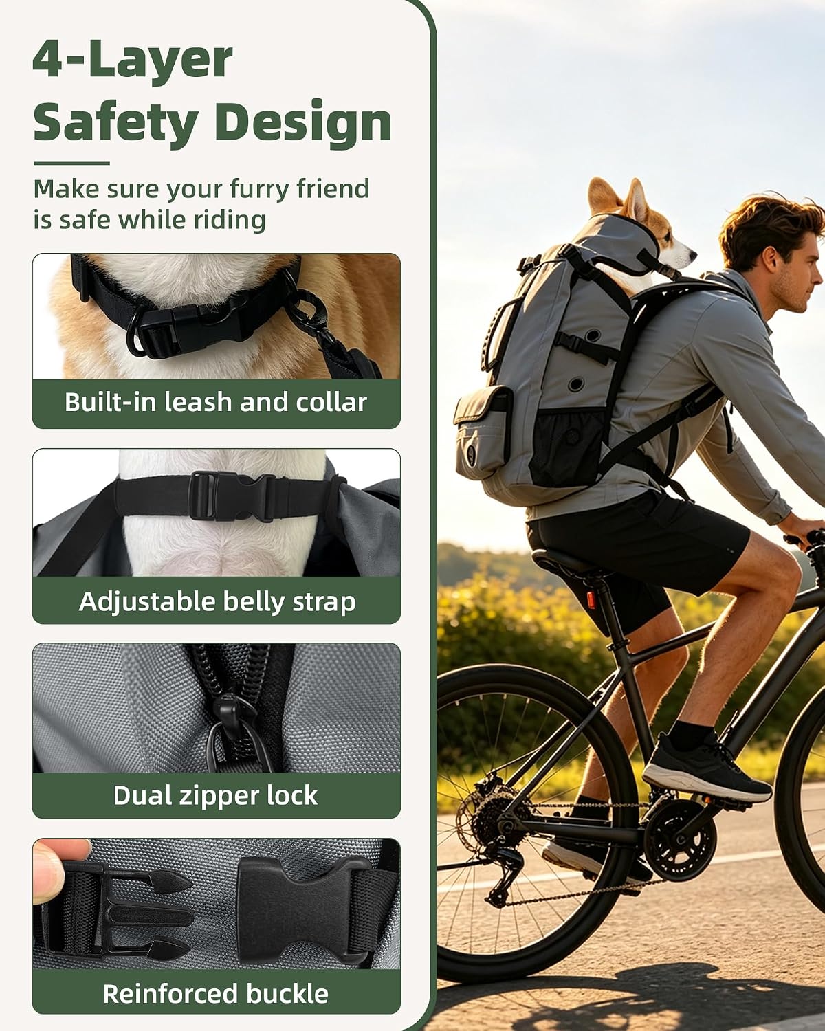 Breathable Dog Hiking Backpack Carrier for Small Dogs, Grey