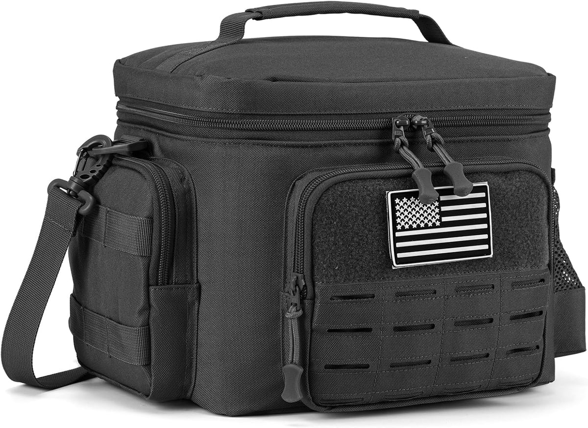 QT&QY Tactical Lunch Bag for Mens Military Heavy Duty Lunch Box Work Leakproof Insulated Durable Thermal Cooler Bag for Adult Meal for Office Camping Picnic Pail MOLLE Webbing Black