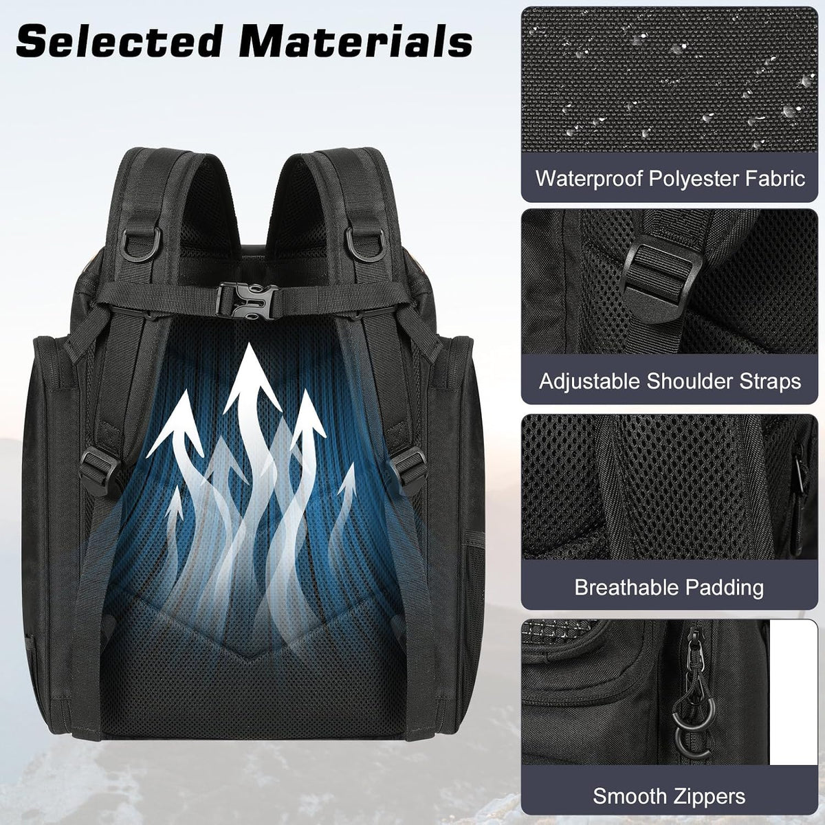 MoKo Large 40L Fishing Tackle Backpack with Rod Holders & Bait Binder