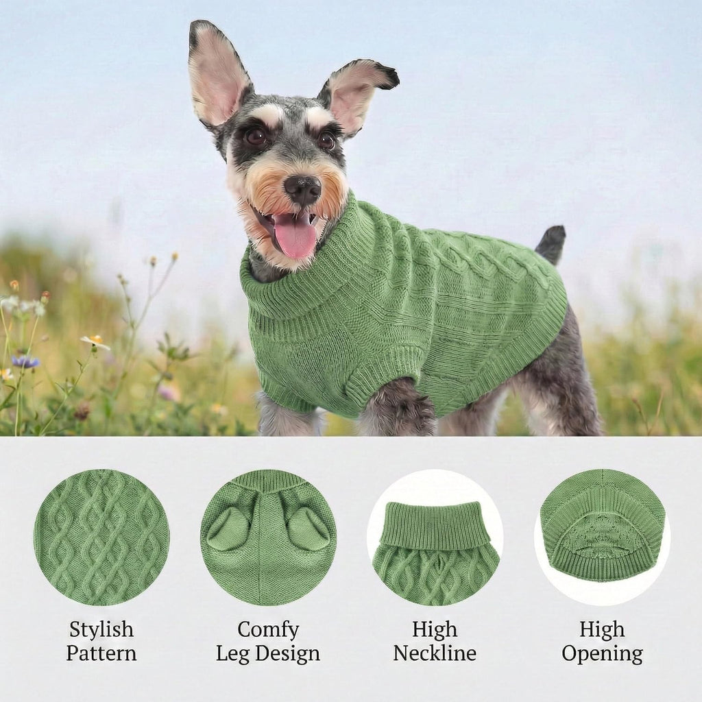 Small Dog Sweaters, Soft Knit Cold Weather Turtleneck Dog Clothes, Lightweight Warm Puppy Sweater for Chihuahua, Dachshund, Shih Tzu, Yorkie (Green, M)