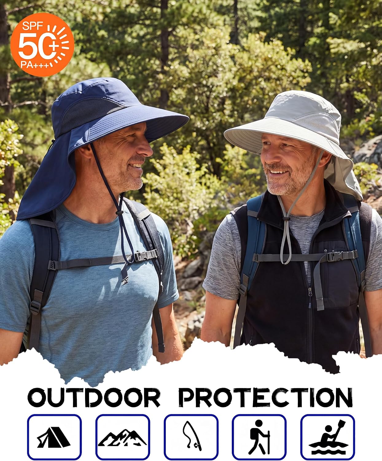 Home Prefer Outdoor UPF50+ Sun Hat Wide Brim Mesh Fishing Hat with Neck Flap
