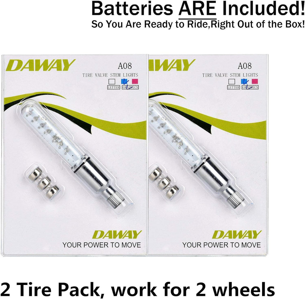 DAWAY A08 Bike Tire Valve Stem Light - LED Waterproof Bicycle Wheel Lights Neon Flashing Lamp Glow in the Dark Cool Safe Accessories, 1 Pack/ 2 Pack