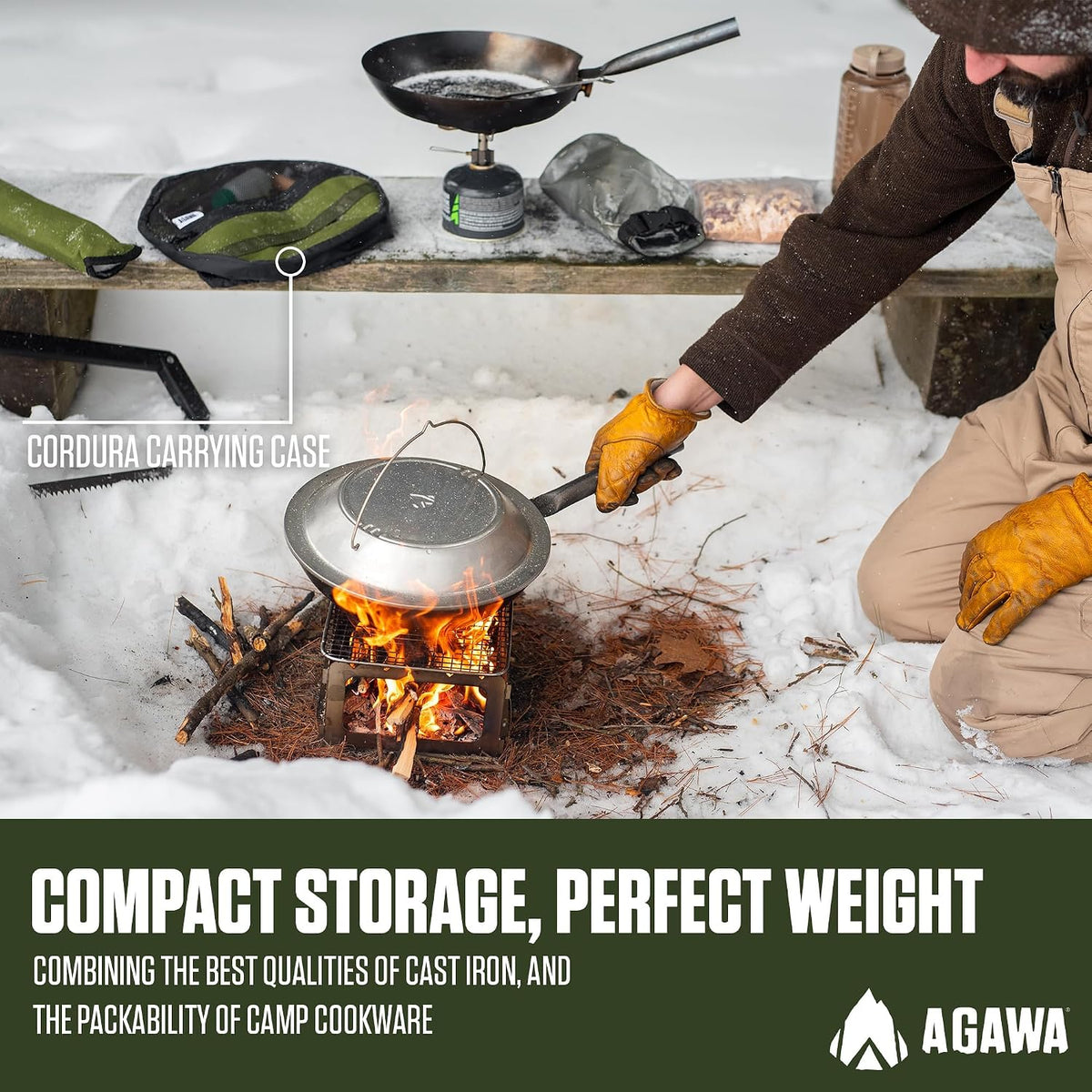 AGAWA CARBONTRAIL12 Adventure Cook Set | Nitrided Carbon Steel Camping Cookware with Removable Handles & Cordura Storage Case | Lightweight Outdoor Cook Set for Camping, Open Fire Cooking