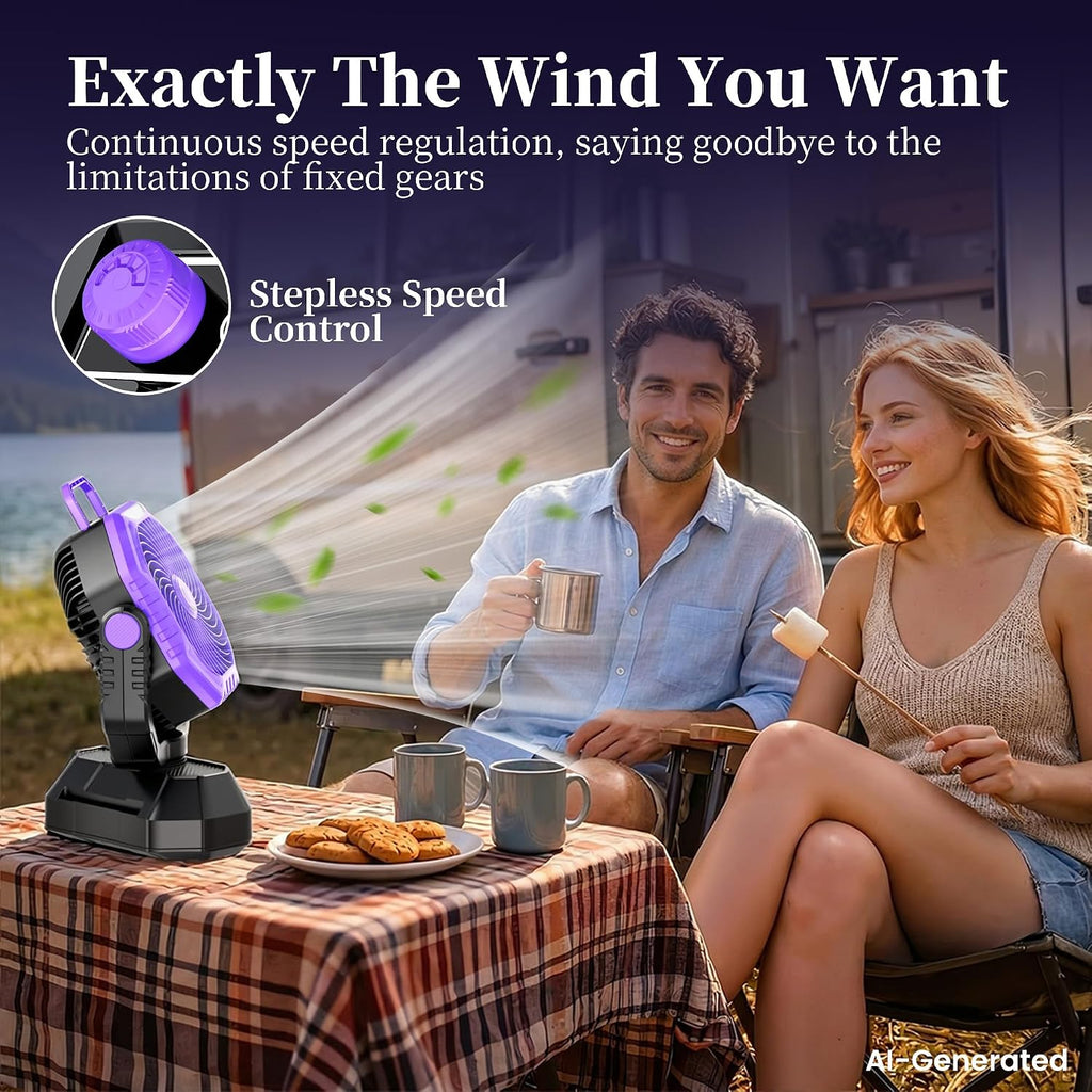 AJVV Camping Fan with Light, Remote and Oscillation, Battery Powered Hanging Tent Fan, Rechargeable Portable for Camp, Outdoor, Emergencies, Fishing, RV Travel, Jobsite