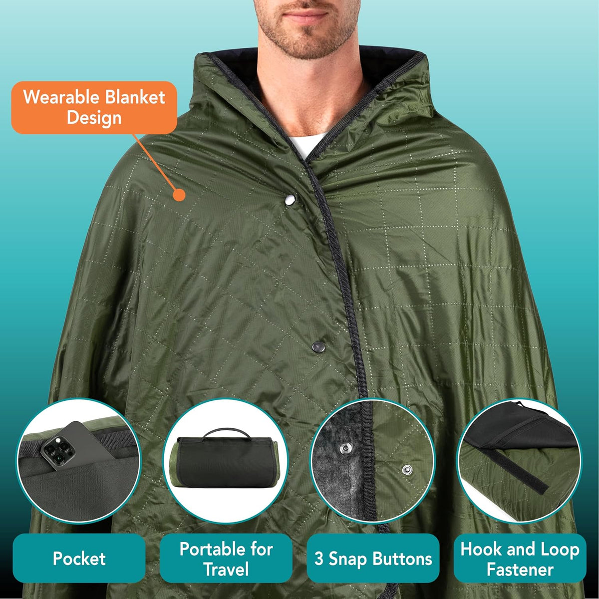 SUN CUBE Large Waterproof Camping Blanket, Fleece Quilted Stadium Blanket for Cold Weather, Windproof Foldable Outdoor Blanket Mat for Picnic, Beach, Pets, Car, 60x80in