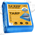 Winpull Heavy Duty Tarp 14 Mil Tarp Waterproof Blue 16x20 FT, UV Resistant Poly Tarp with Reinforced Grommets for Camping, Boat Cover, Patio Furniture, Roof, Firewood Pile