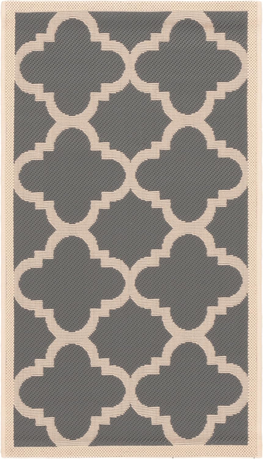 SAFAVIEH Washable Rug Outdoor Courtyard Collection - 2' x 3'7", Grey & Beige, Non-Shedding & Easy Cleaning, Ideal for Patio, Front Door, Entryway, Doormat (CY6243-246)
