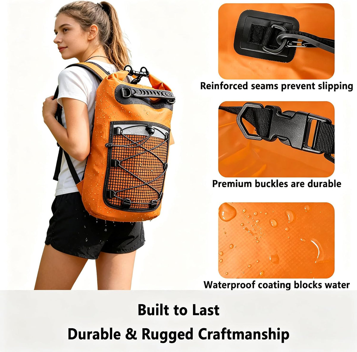 SHENDU 20L Roll-Top Waterproof Dry Bag Backpack for Kayaking Hiking(orange)