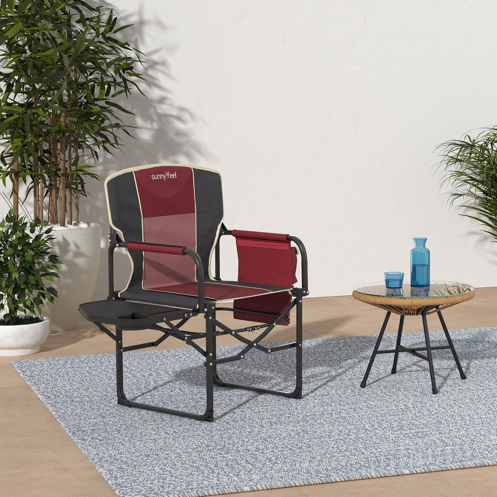 SUNNYFEEL Oversized Camping Chair Portable Directors Chairs with Side Table