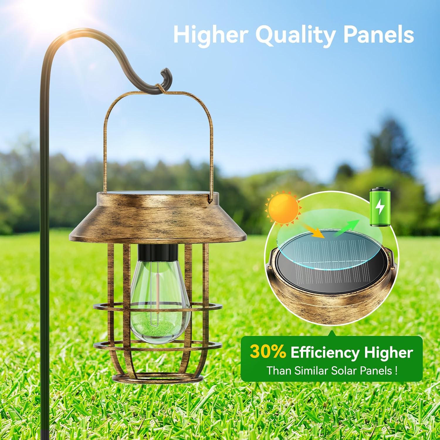 2 Pack Solar Lanterns Outdoor Waterproof, Retro Metal Hanging Lantern