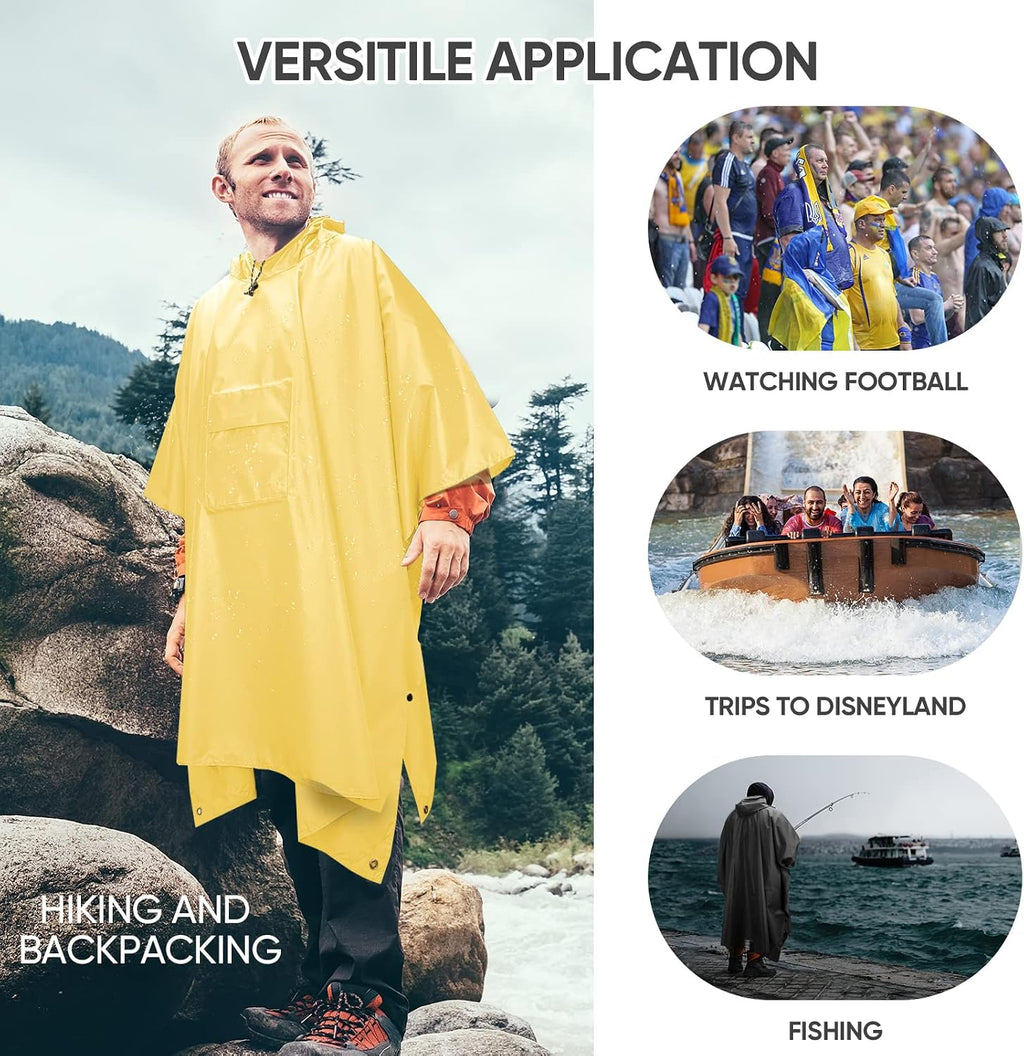 PTEROMY Hooded Rain Poncho for Adults, Reusable Waterproof Raincoat