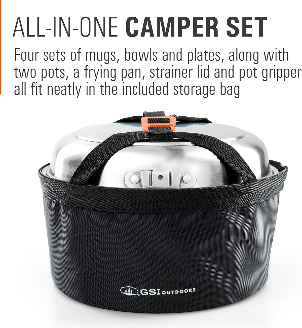GSI Outdoors Glacier Stainless Camper 4 Person Packable Cookware & Dinnerware Set for Camping or Backpacking