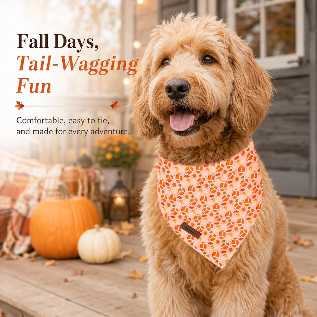 Fall Dog Bandanas Girl Boy American Football Cotton Washable Comfortable Triangle Dog Scarf Adjustable Pet Bib Kerchief for Small Medium Large Dogs L
