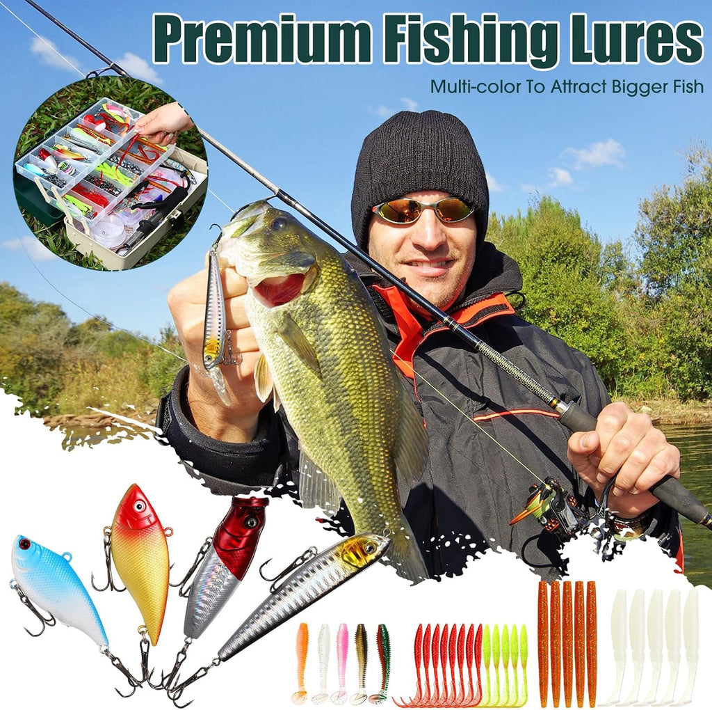 517 Pcs Large 3 Layers Fishing Lures Tackle Box Kit, Dark Green Milky White